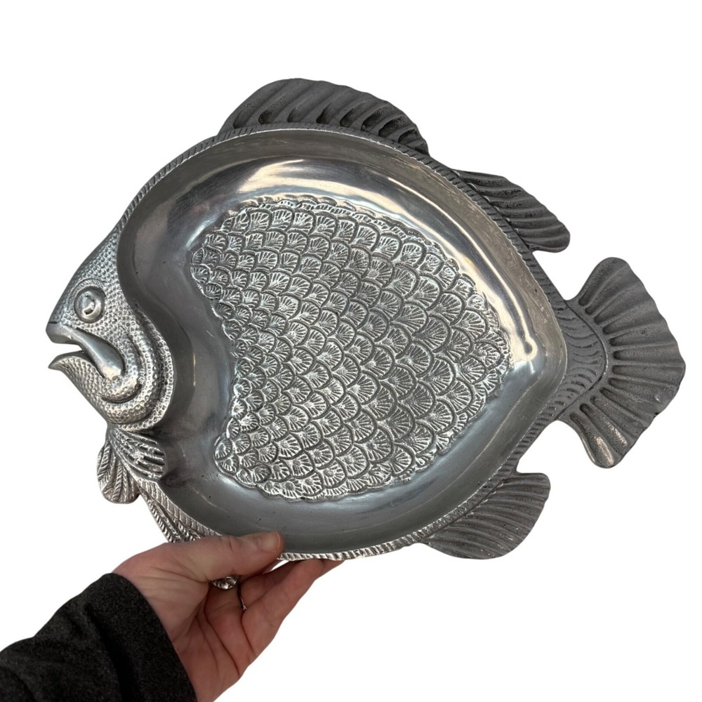 Vintage Pewter Fish Platter, Large, Aged, 13.75" X 11.5", Home Decor, Catch All